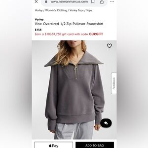 Varley vine half zip, charcoal grey; size L,like new